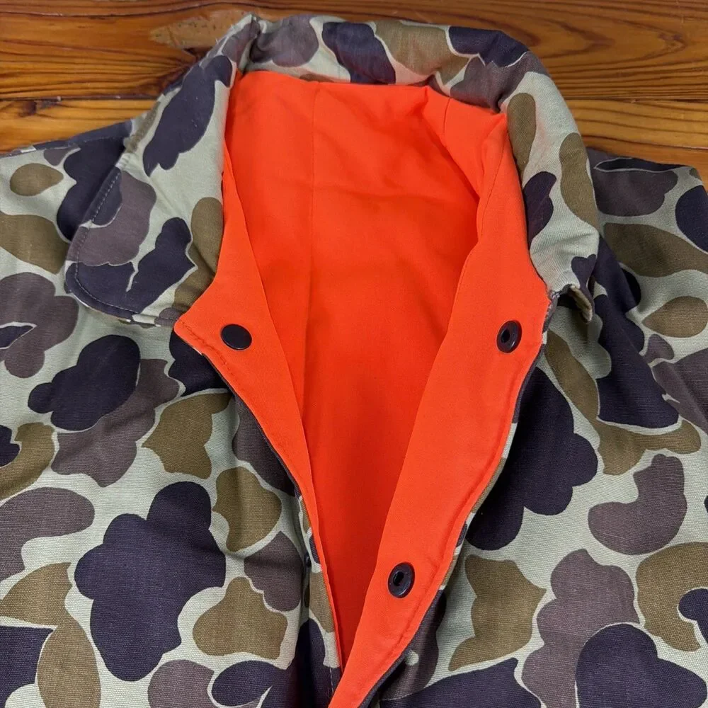 Vtg Duck Camo 80s/90's Puffer Vest Reversible Orange Insulated Sz M Thick/Heavy
